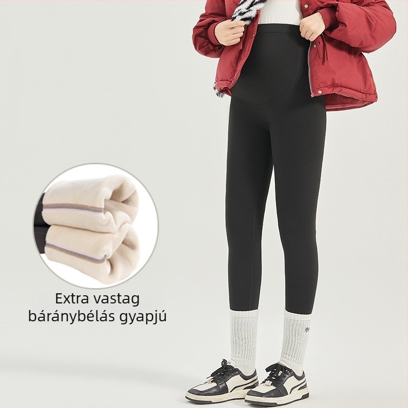 Meleg téli kismama leggings Shark Skin anyagból, magas derék és állítható hasi támaszövvel, boka alá érő hossz, nylon 80–90% és Spandex legfeljebb 30%