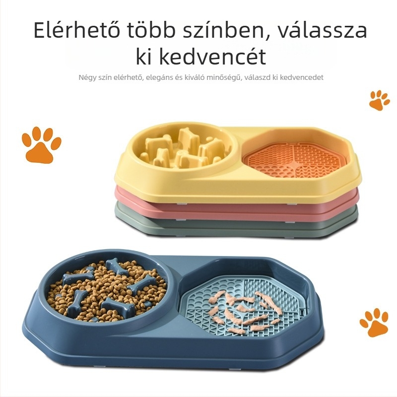 Mengdi műanyag dupla tál állatoknak csont alakú lassú etetéssel, kutyáknak és macskáknak