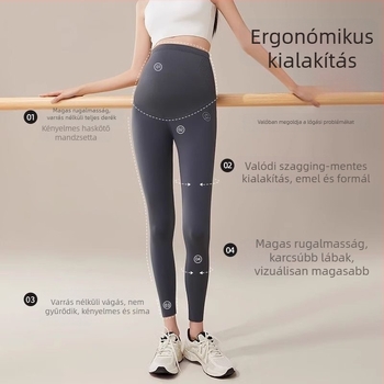 Shark kismama jóga nadrág – magas derekú pocak-támogatás, karcsú szabás, vékony, 9/10 hossz, nejlon és elastán keverék