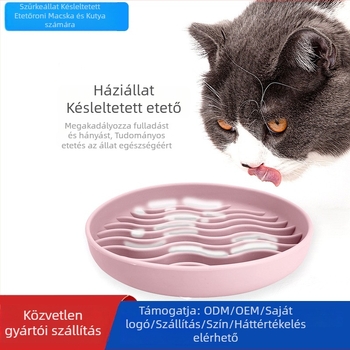 Macska- és kutyáknak készült lassú etető tál, szilikonból, szívó aljzattal, kiöntés elleni, segít a túltáplálás megelőzésében