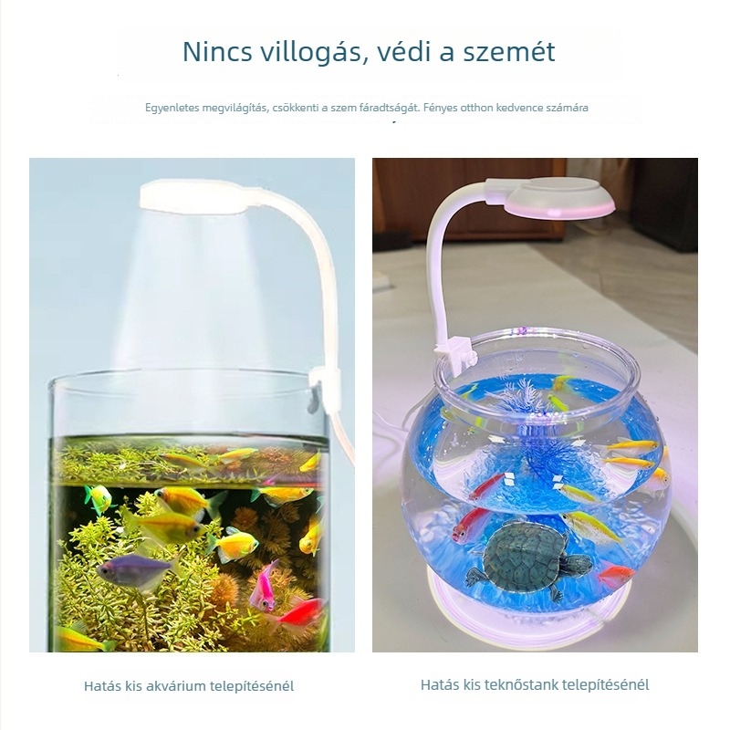 USB-s LED klipszes lámpa akváriumhoz, színváltoztató, szabályozható fényerő, kerek vízinövény-lámpa