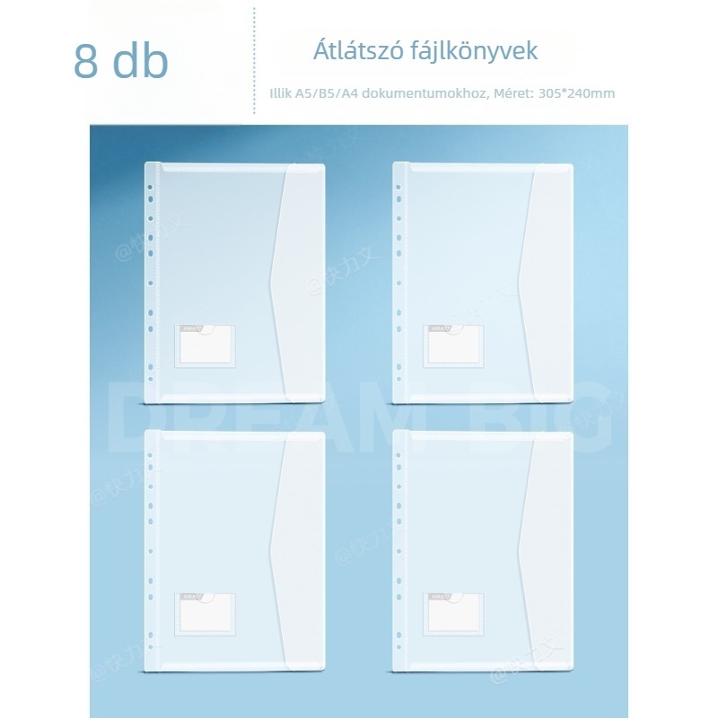 Leválasztható A4-es dosszié átlátszó betétrekeszekkel, egyszerű, vastagított kialakítás tanuláshoz és irodai használathoz