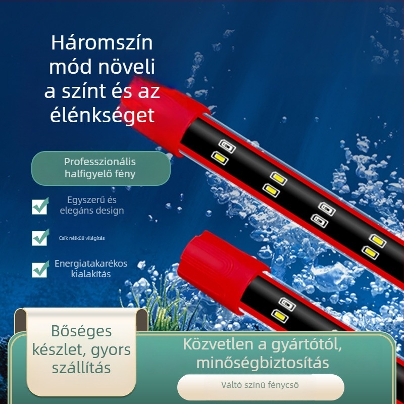LED-akvárium világítás vízálló spektrummal, színváltó, fényerő növelése, 3–40W, 200g, üveg/PC