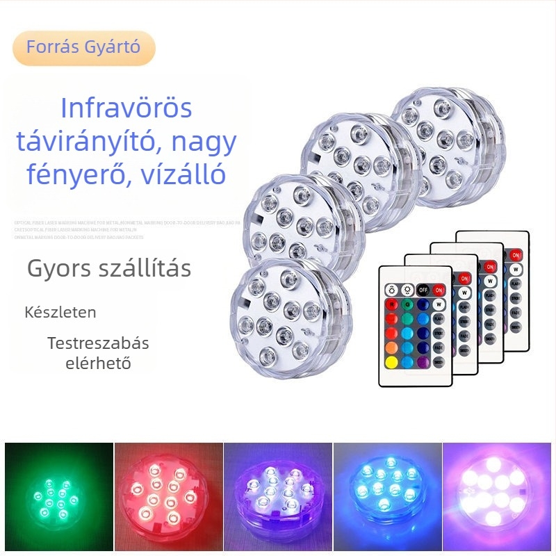 HXKW 24-gombos távirányítós víz alatti világítás panel RGB LED, vízálló, 5W, 380g, akváriumhoz