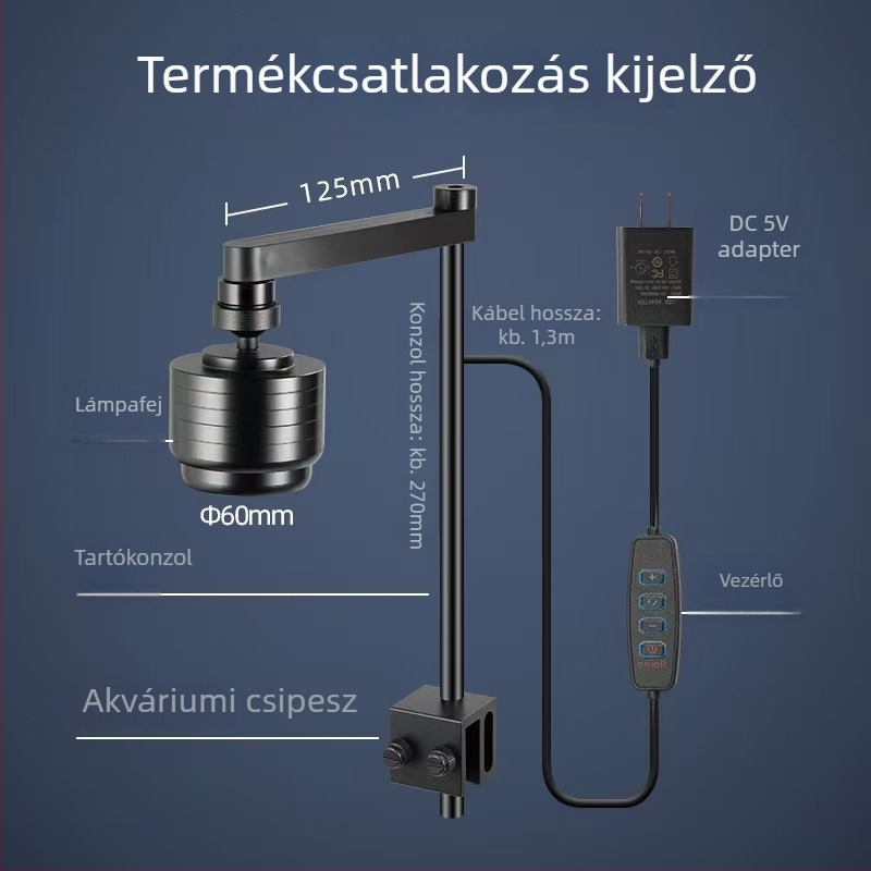 LED fókuszálható spotlámpa akváriumhoz, dimmerrel, háromszínű fényerő és időzített világítás