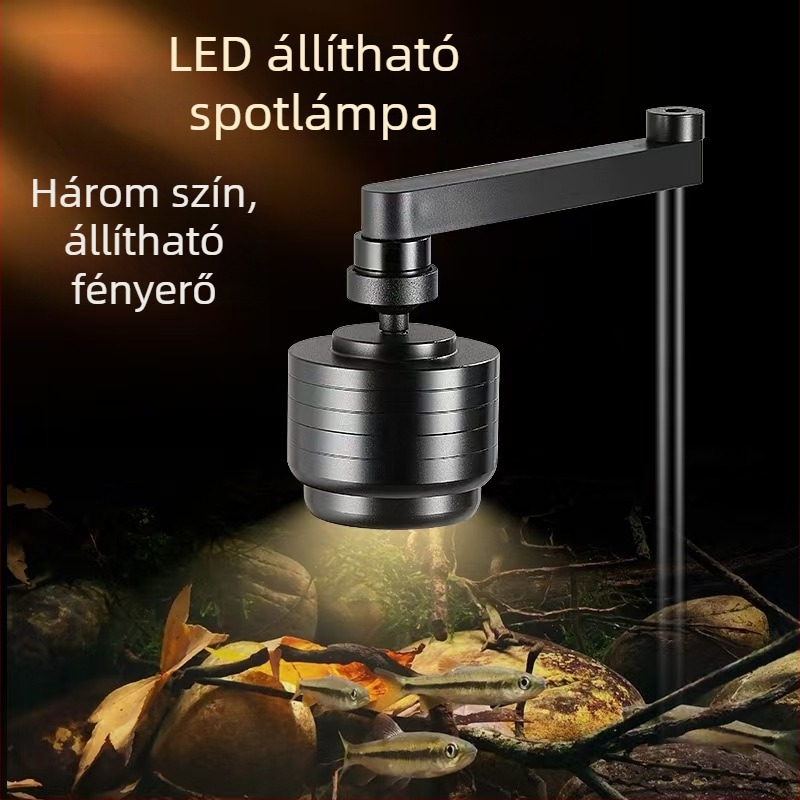 LED fókuszálható spotlámpa akváriumhoz, dimmerrel, háromszínű fényerő és időzített világítás