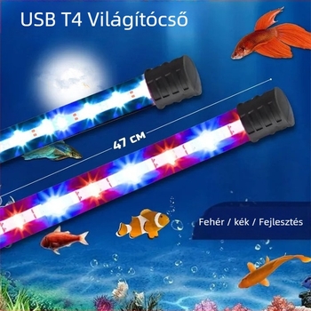 USB akváriumi világítás – vízálló LED, 1.5W, modell T4-20LED, PVC és üveg