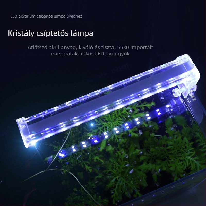 Kristály LED akváriumi lámpa klipszes kialakítással, mini akváriumhoz