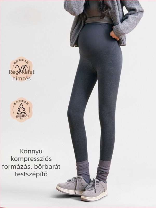 Kismama nadrág - magas derekú, hastámogatás, szűk szabás, viszkóz 90–95%, 9/10 hossz