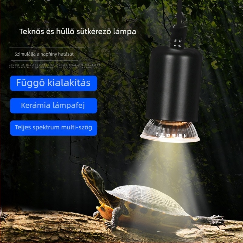 Teknősbéka napozó lámpa – teljes spektrumú fény, UVA fűtés, kalcium-kiegészítő, függő hüllőfűtő lámpa