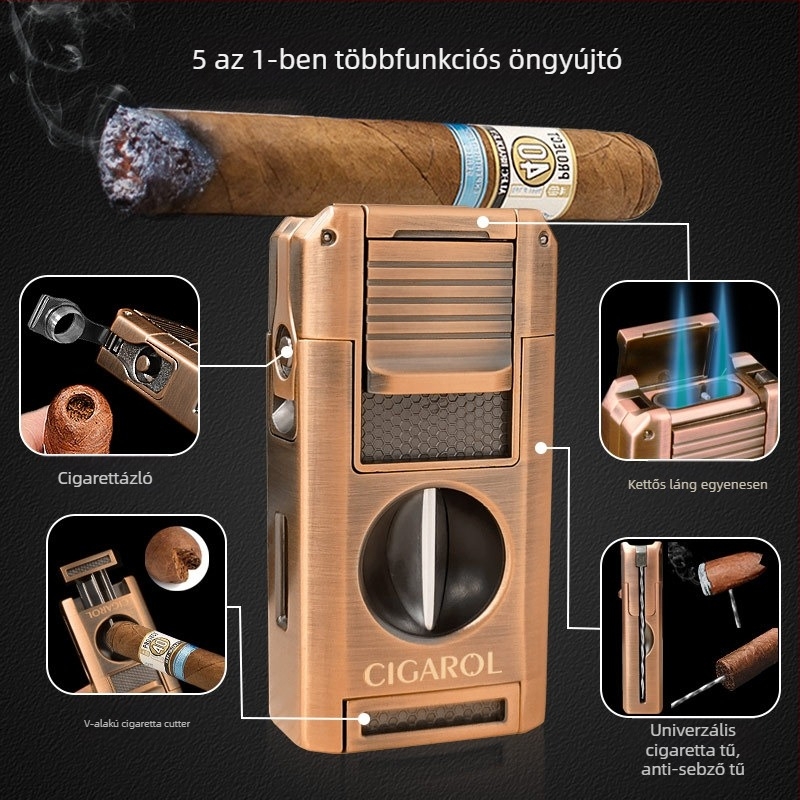 Integrált szivarolló és gyújtó készlet – hordozható, műanyag test, könnyű luxus stílus