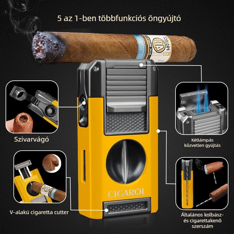 Integrált szivarolló és gyújtó készlet – hordozható, műanyag test, könnyű luxus stílus