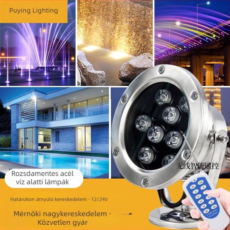 Nemesacél víz alatti fény medencékhez és tavakhoz, RGB LED, IP68 vízálló reflektor
