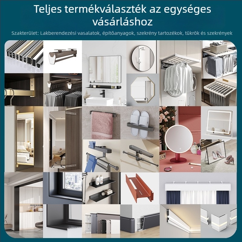 Gardrób ruhatartó rúd – alumíniumötvözetből készült akasztó rúd, kereszt rúd flanszszal, szekrény kiegészítők
