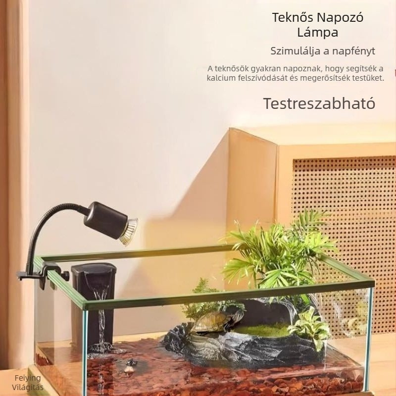 Teknős basking fűtő lámpa klipszes állvánnyal, dimmerrel és időzítővel, 25-50W, műanyag kivitel