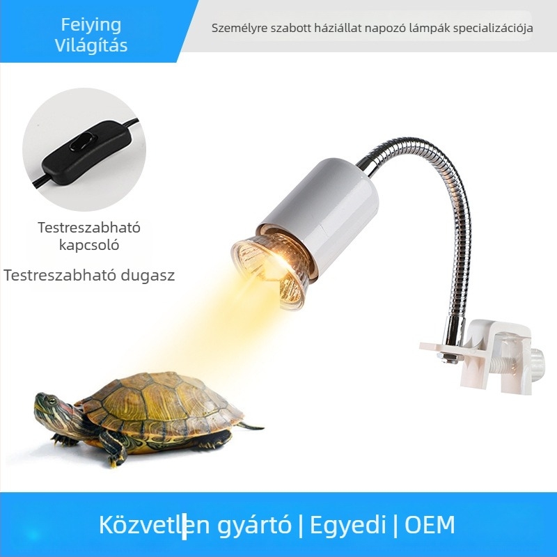 Teknős basking fűtő lámpa klipszes állvánnyal, dimmerrel és időzítővel, 25-50W, műanyag kivitel