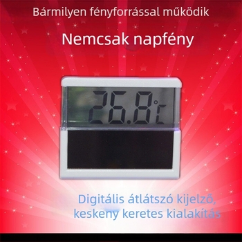 Napelemes akváriumi hőmérő digitális LCD/LED kijelzővel, műanyag test, 50 g