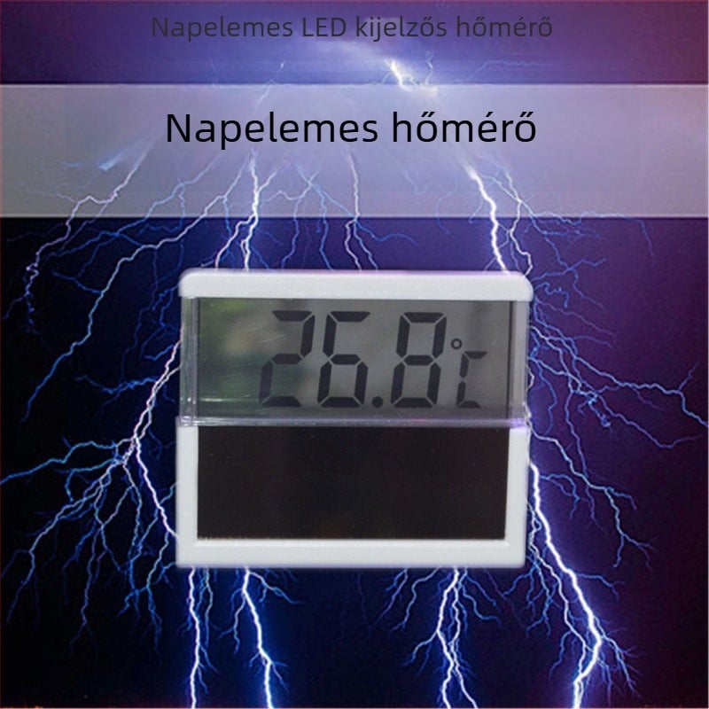 Napelemes akváriumi hőmérő digitális LCD/LED kijelzővel, műanyag test, 50 g