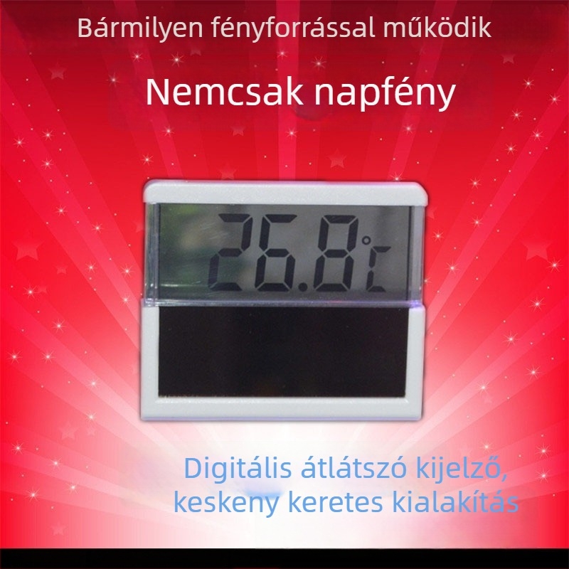 Napelemes akváriumi hőmérő digitális LCD/LED kijelzővel, műanyag test, 50 g