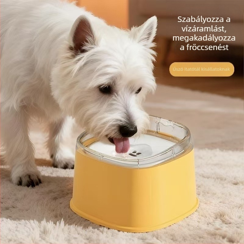 Úszó kutya itatótál – Bichon Frisé, cseppmentes itatás, úszó vízadagoló