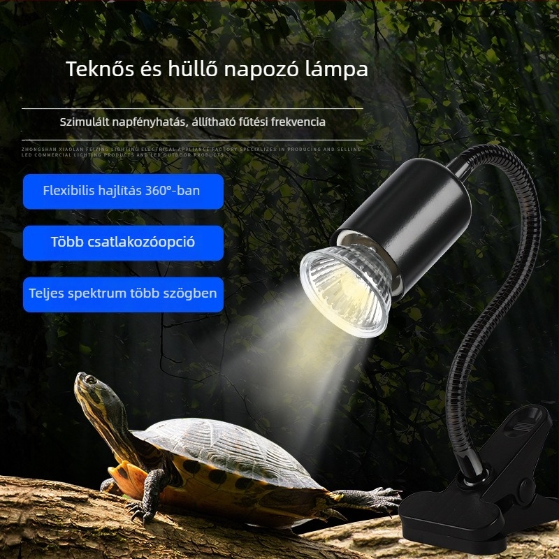 Teknős basking lámpa állvány UVB teljes spektrum, kalcium-kiegészítés és fűtő lámpa, 25W/50W