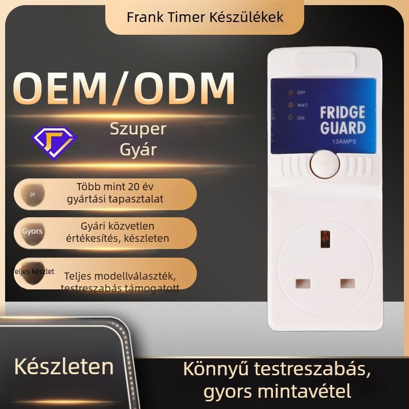 FRANK Hűtőszekrény feszültségvédő időzítővel, 220–250V, 10A, ABS tűzálló burkolat, -15–75°C