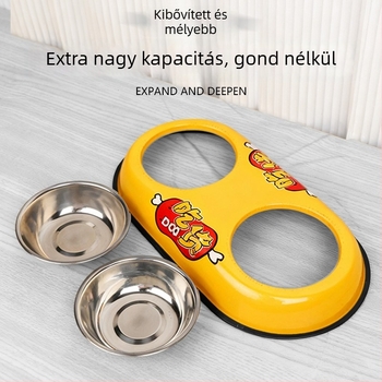 Nemesacélból készült etetőtál háziállatoknak, kettős tál kutyáknak és macskáknak, étel és ital egyben, csúszásmentes kivitel