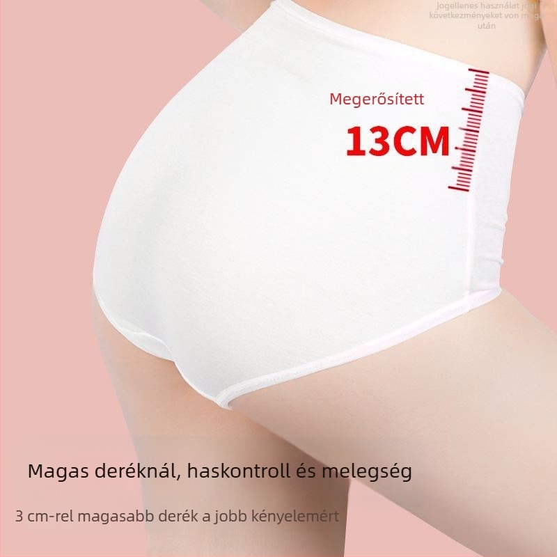 Egyszer használatos kismama női fehérnemű — könnyű, légáteresztő, magas elasztikusság; fő anyag pamut, haránt részen pamut bélés, magas derekú