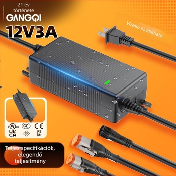 Vízálló 12V DC adapter kültéri használatra — bemenet 100-240V, kimenet 12V, DC töltő, 2 éves garancia
