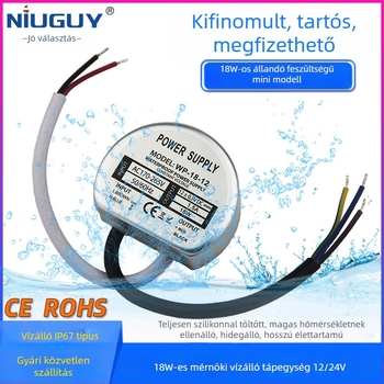 vízálló LED tápegység, kimenet 12V/24V választható, 18W, IP67, PWM, bemenet 170–264VAC
