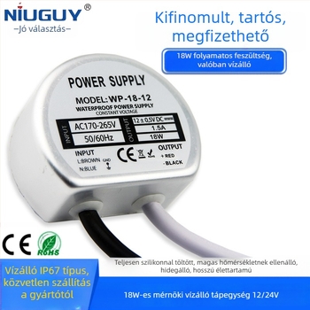 vízálló LED tápegység, kimenet 12V/24V választható, 18W, IP67, PWM, bemenet 170–264VAC