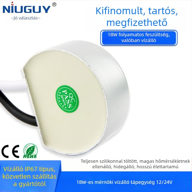 vízálló LED tápegység, kimenet 12V/24V választható, 18W, IP67, PWM, bemenet 170–264VAC