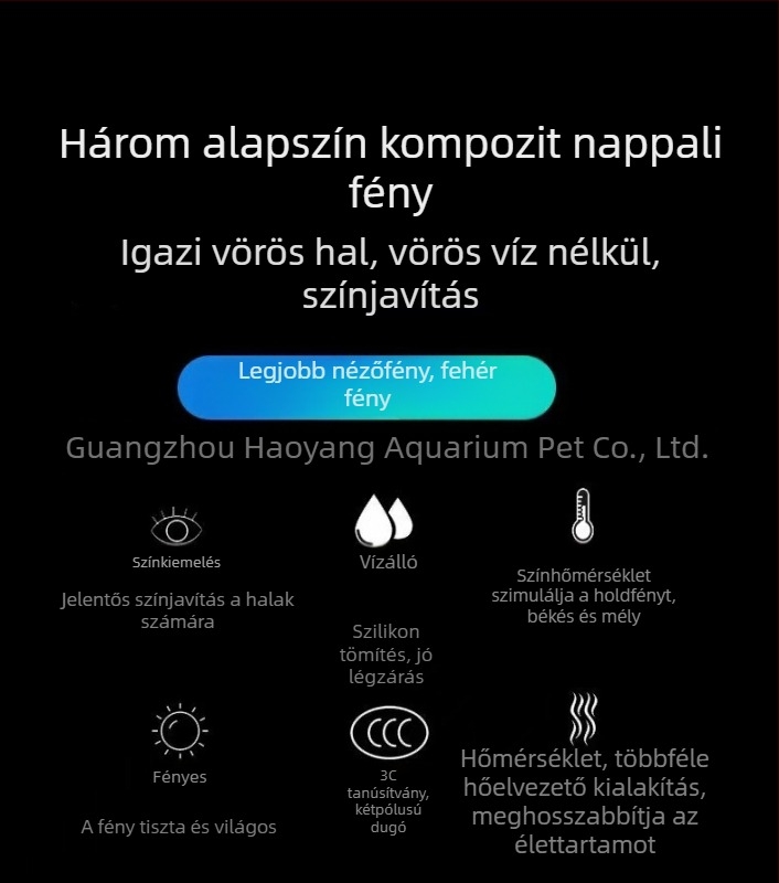 Risheng LED akváriumi merülő fény – színváltó, három alap szín, Dragon Fish, Parrot Fish és Koi számára