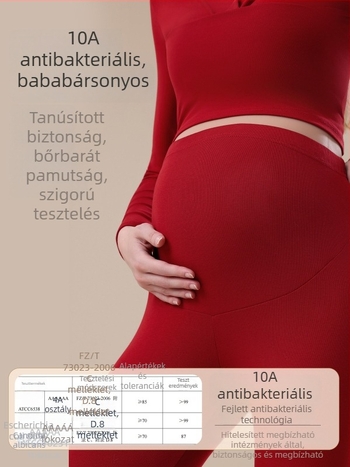 Vörös kismama melegítő leggings őszi–téli szezonra, pamutból készült belső béléssel, magas derekú