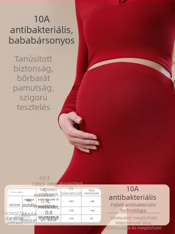 Vörös kismama melegítő leggings őszi–téli szezonra, pamutból készült belső béléssel, magas derekú