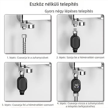 Zuhanyzós vízhőmérő LED kijelzővel, intelligens érintőképernyő, digitális kijelző — Mingtai, modell Temperature Display