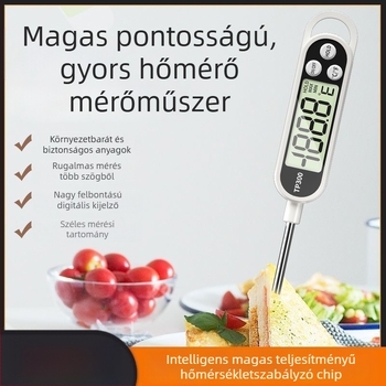 Digitális otthoni hőmérő konyhai szondával, modell TP300, 1° felbontás, hőmérséklet-riasztás, alkalmas babatejre, vízre, élelmiszerekre és olajra