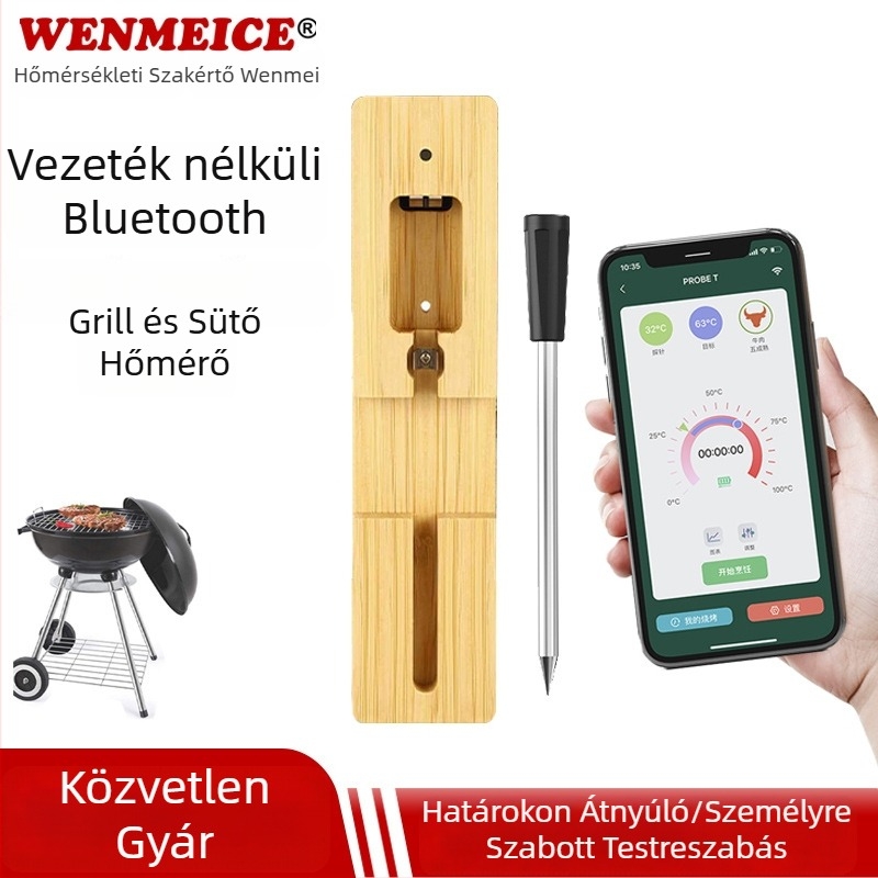 Hús hőmérő - kültéri intelligens vezeték nélküli, digitális vízálló, konyhai és sütői használatra, 1°C felbontás