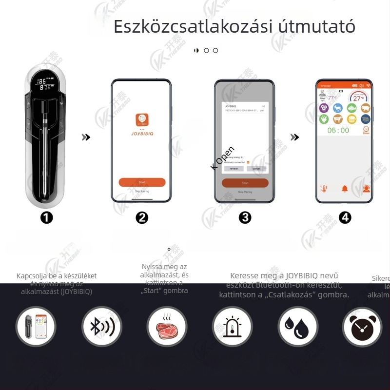 Kaitai Okos Bluetooth grill hőmérő okostelefonos alkalmazással, amerikai stílusú steakhez