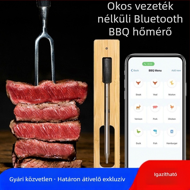 Hús- és sütőhőmérő, vezeték nélküli Bluetooth, vízálló, APP-támogatású, egytűs mérő