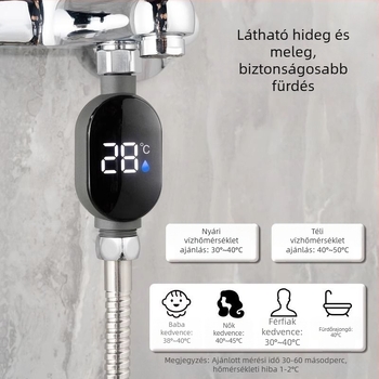 Zuhanyzó higrométer LED kijelzővel, 1°C felbontás, vízbeömlőcső, testreszabható opciók
