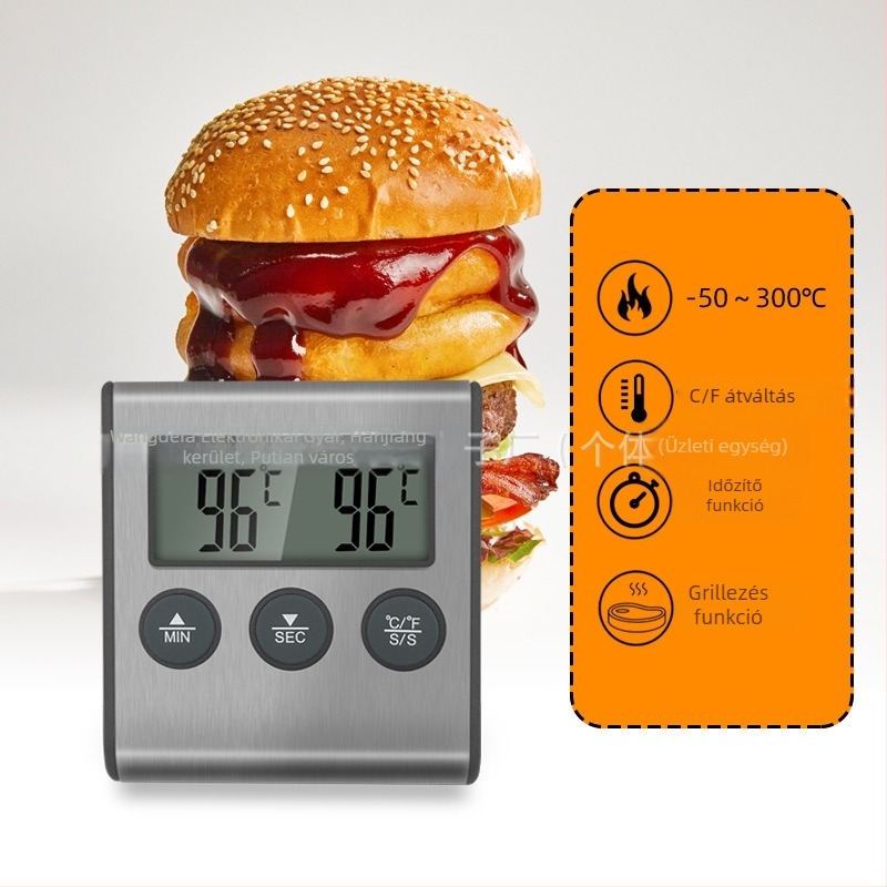 TP700 Sütő magas hőmérsékletű sütési hőmérő elektronikus szondával – konyha, étel és grill használatra – digitális kijelző