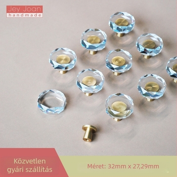 Sárgaréz fogantyú kristályüveggel, napvirág motívum, nyolcszögletű forma, egynyílásos rögzítés, fiók és ajtófogantyú, világos luxus stílus, huzalos felület