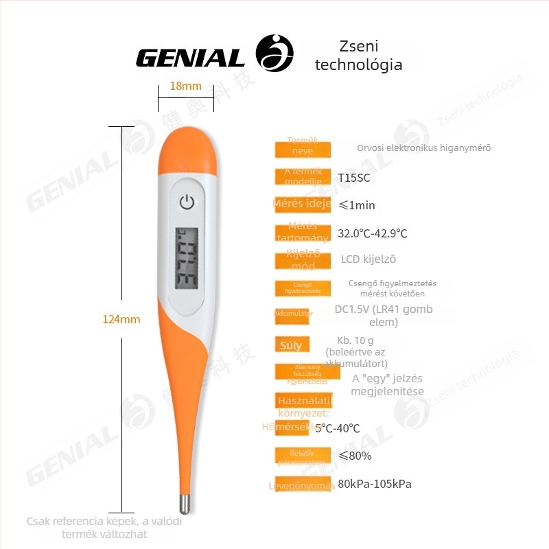Genial T15SC Digitális orvosi hőmérő, mérés hónaljban/szájon/rektálisan, pontosság ±0.1°C, kettős egységváltás (°C/°F), higanymentes