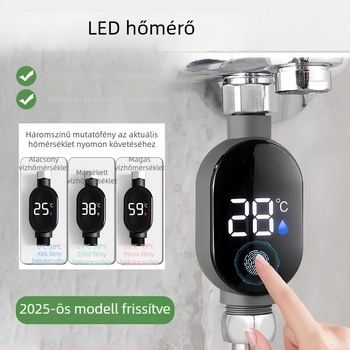 Yuhan márkájú zuhanyvíztermometer LED kijelzővel és termosztáttal, hőmérséklet felbontás 99