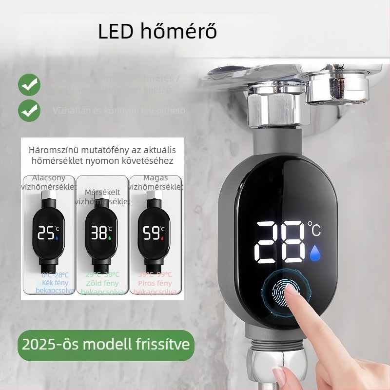 Yuhan márkájú zuhanyvíztermometer LED kijelzővel és termosztáttal, hőmérséklet felbontás 99