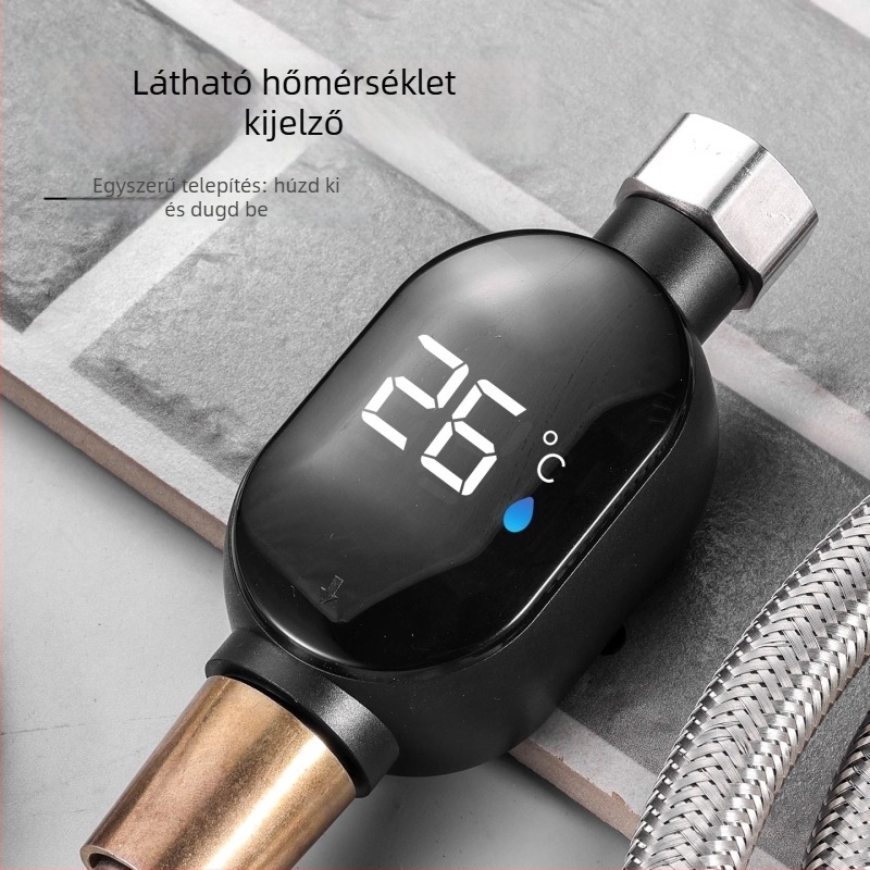 Yuhan márkájú zuhanyvíztermometer LED kijelzővel és termosztáttal, hőmérséklet felbontás 99