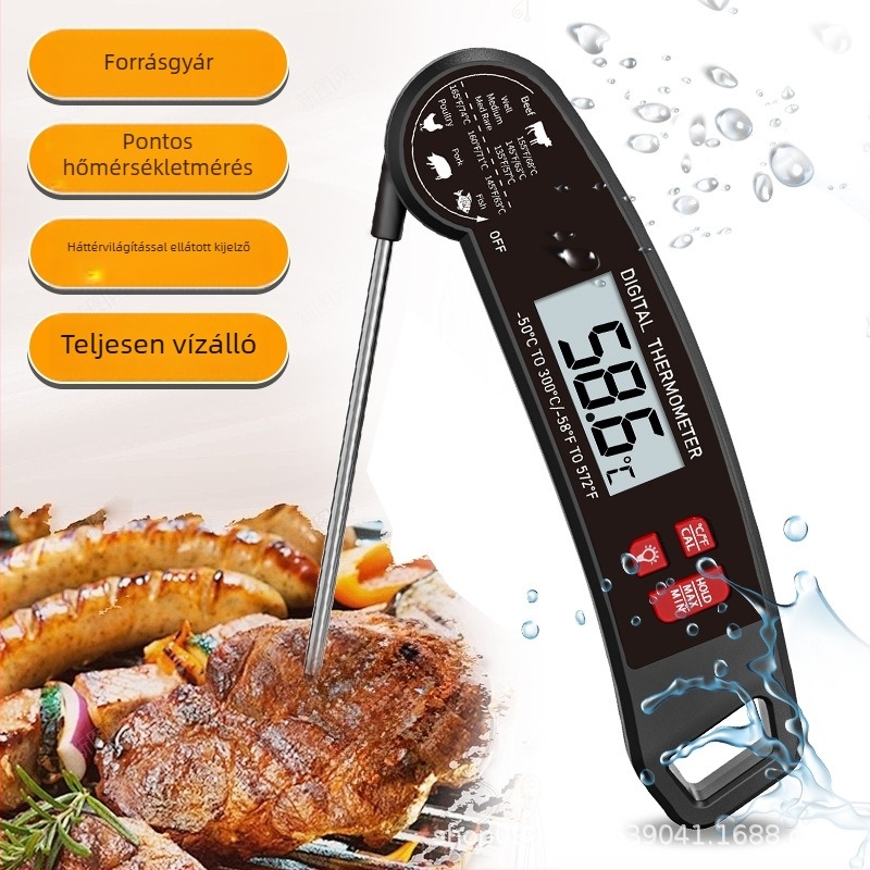 Élelmiszerhőmérő, összecsukható vízhez, olajhoz és sütéshez, 0,1°C felbontás, testreszabható, tanúsítvány CE, RoHS, FCC, FDA, GCC, UL4200A