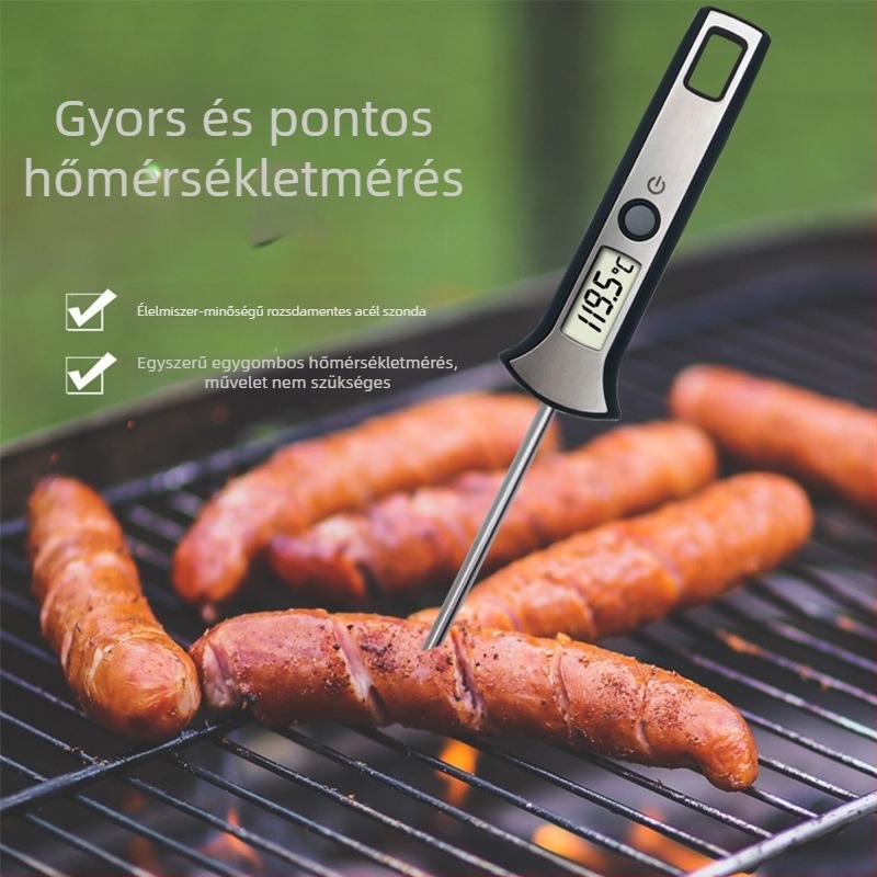 Ételhőmérő változó átmérőjű sonda olajhoz, tejhez és BBQ-hoz – rozsdamentes acél