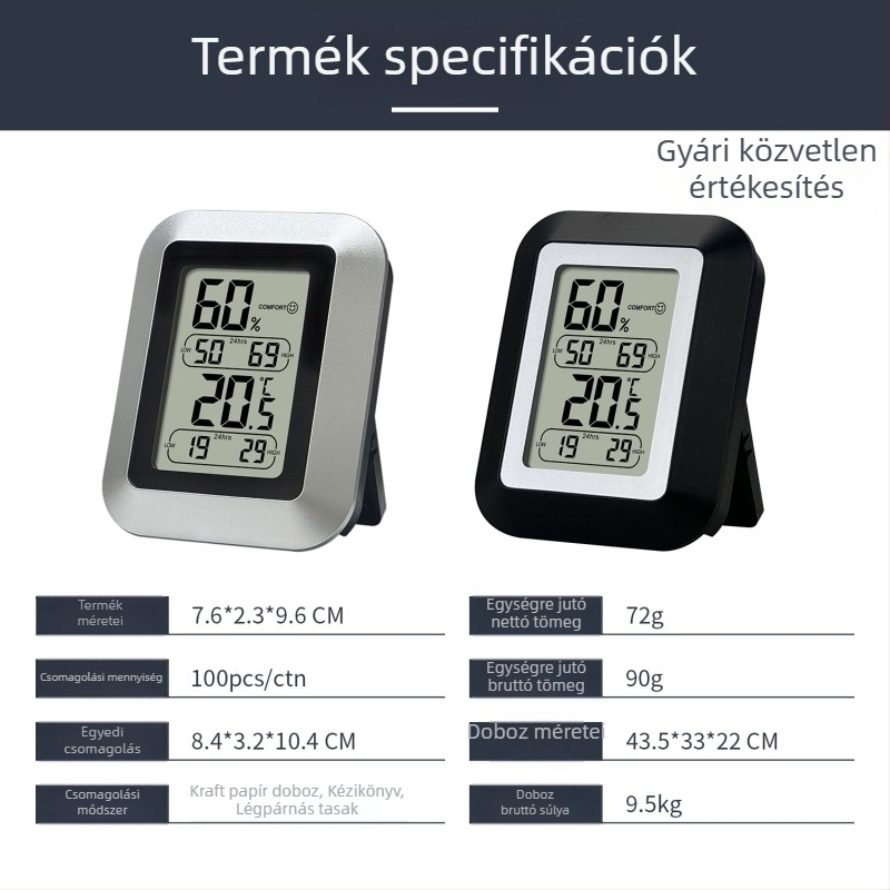 Hőmérséklet- és páratartalom-mérő baba- és háziállat-tároló fagyasztóhelyiséghez, egyetlen képernyőn a maximális és minimális hőmérséklet és páratartalom megjelenítésével